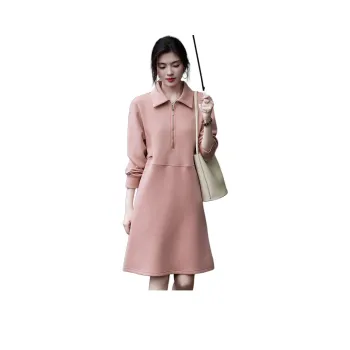 【dme】 Long Sleeved Dresses Women's Leather Pink