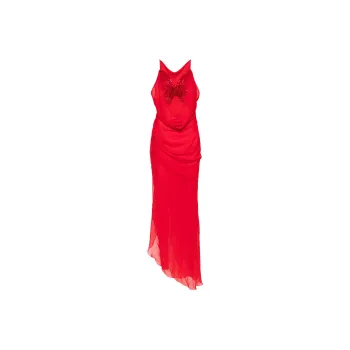 Blumarine Butterfly Crepe Asymmetric Dress