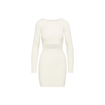 ARITZIA Wilfred Free Cut-Out Knit Longsleeve Mini Dress Long-Sleeved Dresses Women's Heather Birch/Heather Birch