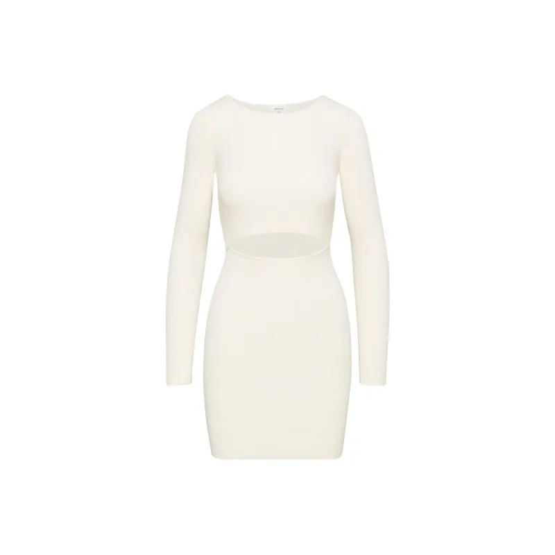 ARITZIA Wilfred Free Cut-Out Knit Longsleeve Mini Dress Long-Sleeved Dresses Women's Heather Birch/Heather Birch-0