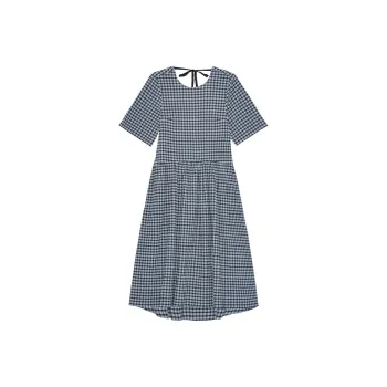 GANNI Checked Seersucker Midi Dress