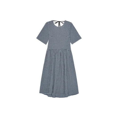 GANNI Checked Seersucker Midi Dress