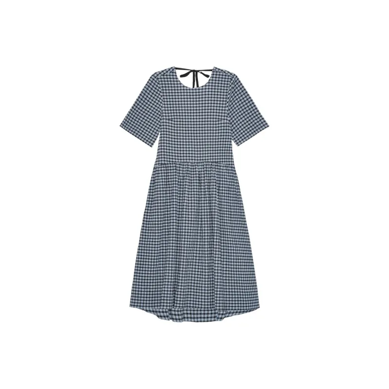 GANNI Checked Seersucker Midi Dress-0
