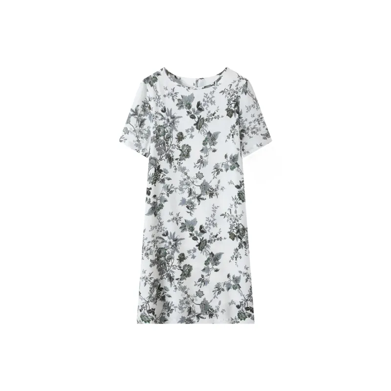 H YXIANG Short Sleeved Dresses Women's White Base Vine-0