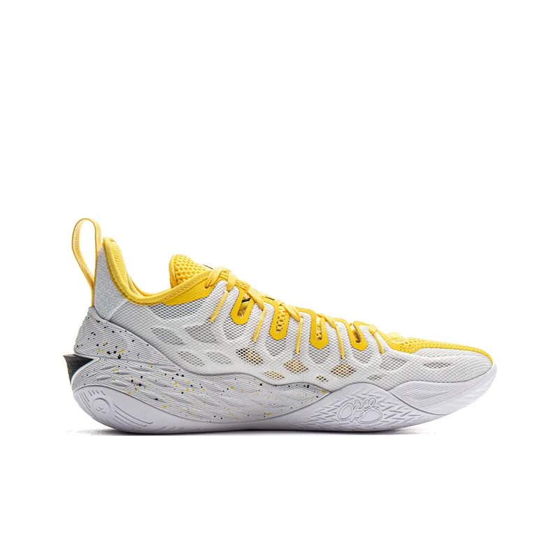LiNing Buckets Shock Absorbers Slip Resistant Breathable Low Top Basketball Shoes Men's White Yellow-1