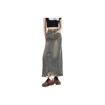 Ordifen Denim Long Skirt Women's Vintage Blue