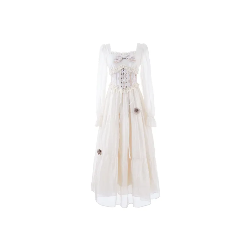 Blovelan Long Sleeved Dress Women's Soft Light Apricot-0