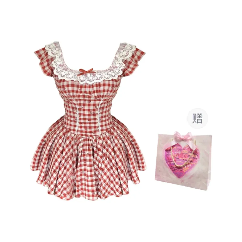 Peaches Peaches Short Sleeved Dress Women's Red-9