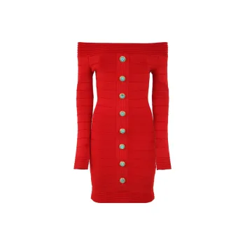 BALMAIN Off-shoulder Knitted Minidress