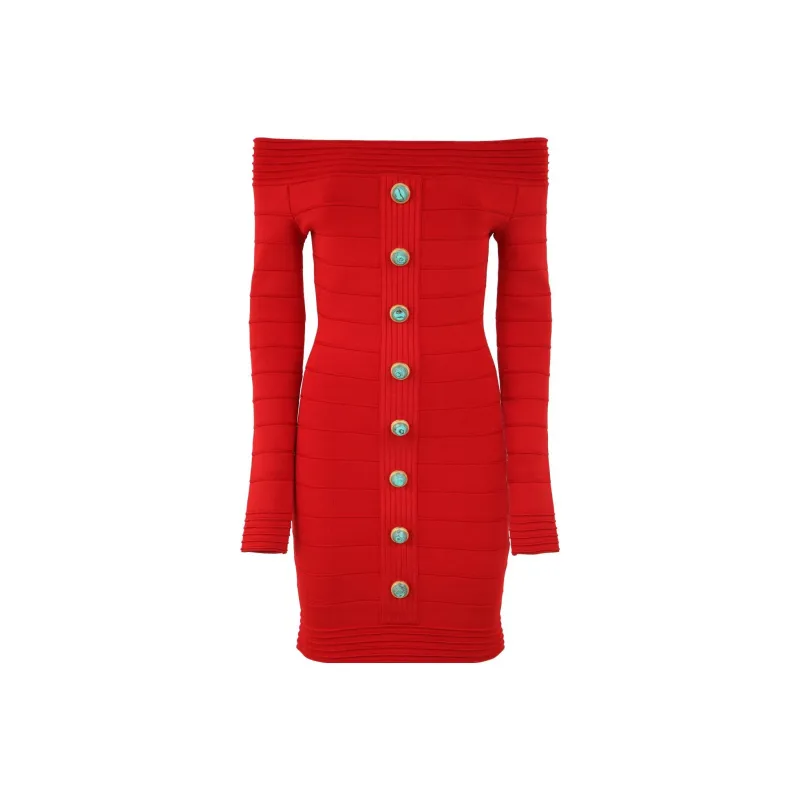 BALMAIN Off-shoulder Knitted Minidress-0