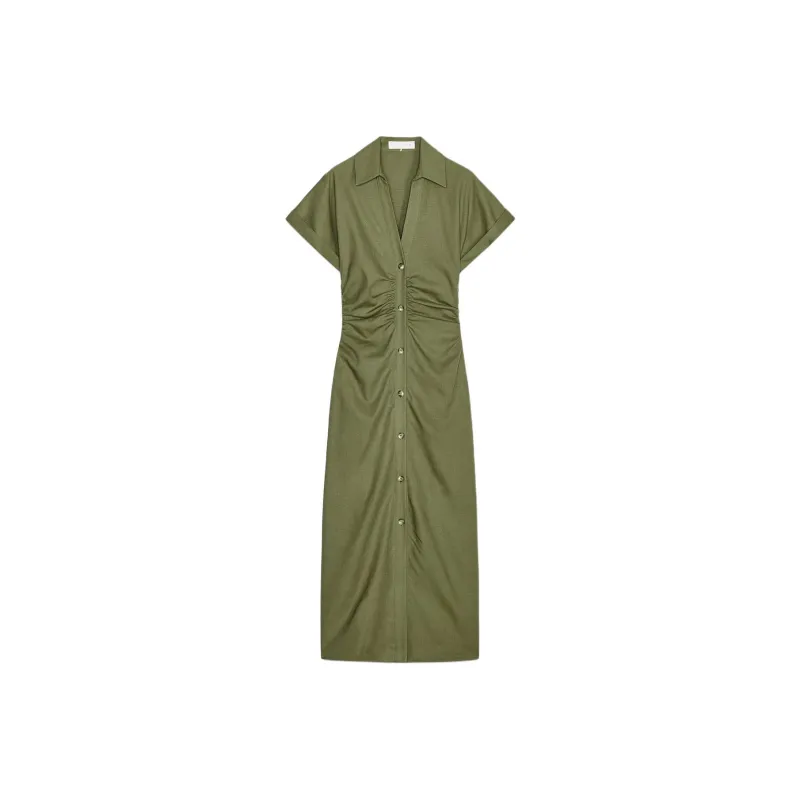 ZARA Short Sleeved Dress Women's Dark Khaki-0