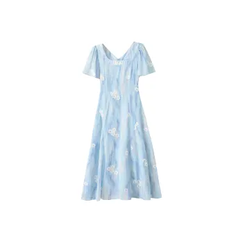AFGGD Short Sleeved Dress Women's Light Blue