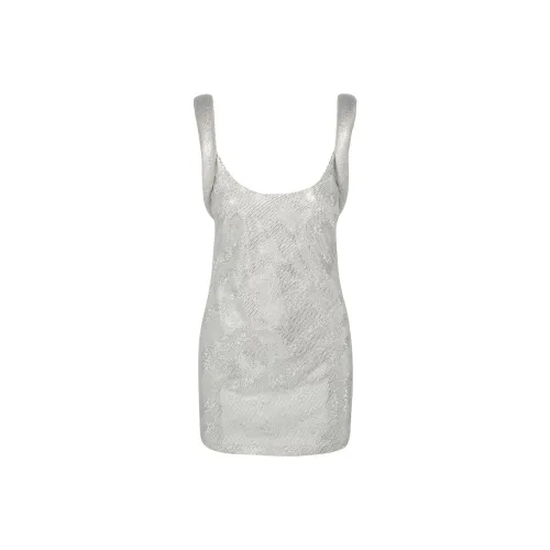 VERSACE Padded Sleeve Sequined Mini Dress 'White'