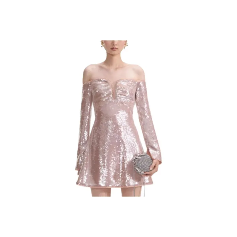 Self portrait New Year Long Sleeved Dresses Women's Light Gold-0