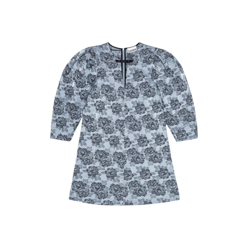 GANNI Floral Jacquard A Line Mini Dress-0