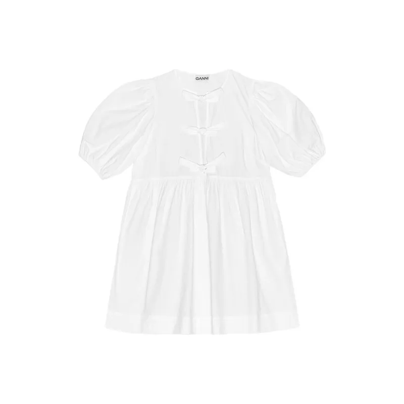 GANNI Cotton Poplin Tie String Mini Dress-0