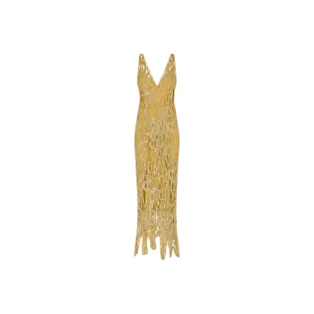 MOSCHINO Morphed Effect Satin Dress With Sequins Slip Dresses Women's Yellow
