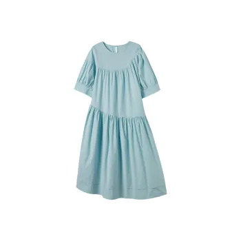 【dme】 Short Sleeved Dress Women's Lake Blue