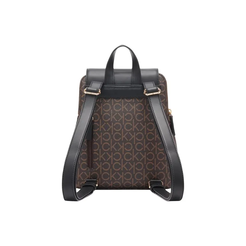 CALVIN KLEIN PVC Backpack Small Size Women's Brown & Khaki & Black-1