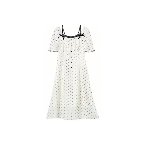 XIANGYING Short-Sleeved Dresses Women's Beige