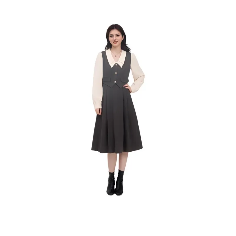 GOELIA Long Sleeved Dress Women's Smoke Gray-0