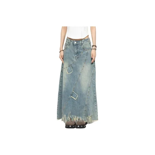 Alxnan Denim Long Skirt Women's Blue