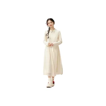 ZIHAN Long Sleeved Dress Women's Beige Gold
