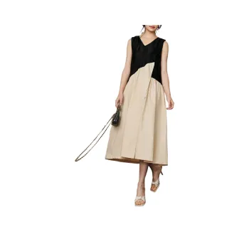 BASIC HOUSE Sleeveless Dress Women's Color Blocking Ink Beige