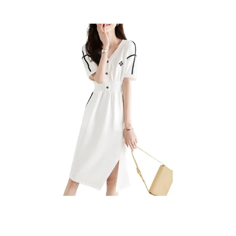 Mo Han Yi Mei Short Sleeved Dress Women's White-0
