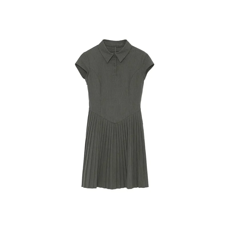 PAZZO Short Sleeved Dress Women's Stone Gray Stripes-0