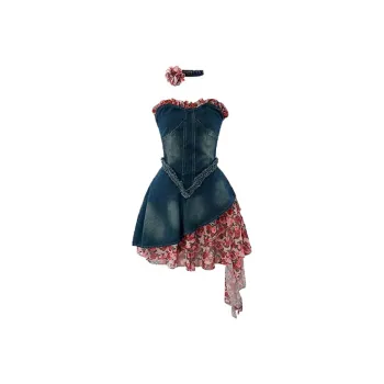 JOSR Sleeveless Dress Women's Denim Floral