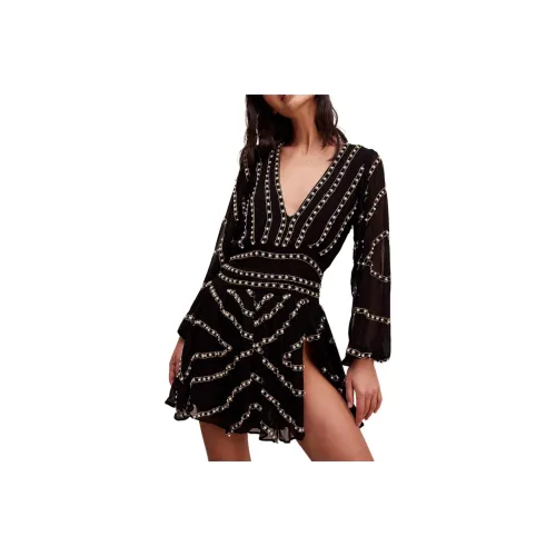 FREE PEOPLE Jen's Pirate Booty Odyssey Mini Dress Long-Sleeved Dresses Women's BLACK/Black
