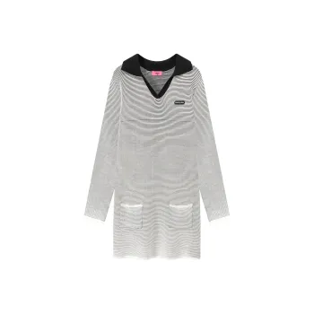 CHUU Long Sleeved Dresses Women's Black White Stripes