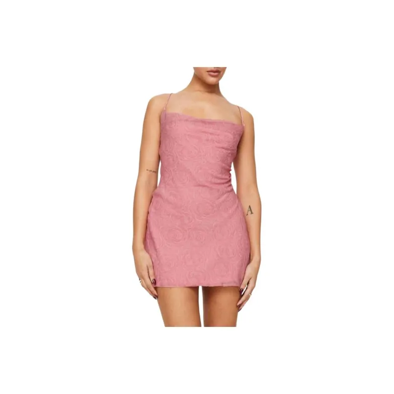 PRINCESS POLLY CELENA MINI DRESS DUSTY PINK / FLORAL Slip Dresses Women's Dusty Pink/Gray Pink-0