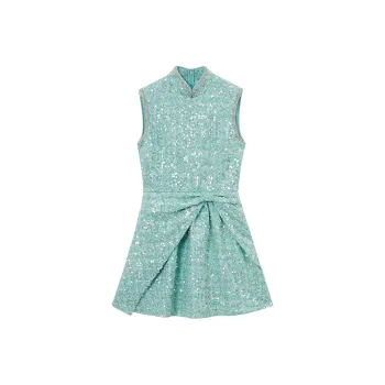 Self-portrait Sleeveless Dress Women's Green Mixed Color