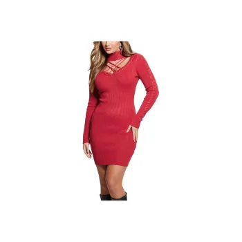 GUESS Cut-Out Mini Sweater Dress Long-Sleeved Dresses Women's Red