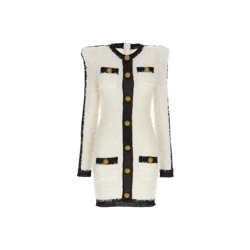 BALMAIN Logo Button Tweed Dress-0