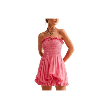FREE PEOPLE Josephine Bustle Mini Slip Dresses Women's Bubblegum Pink