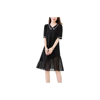 Yi Mengyuan Silk Short-Sleeved Dress Women's Black