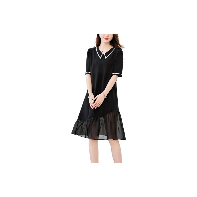 Yi Mengyuan Silk Short Sleeved Dress Women's Black-0