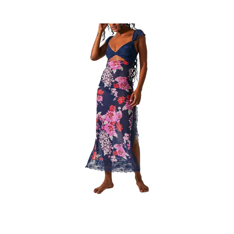 FREE PEOPLE Suddenly Fine Maxi Slip Short-Sleeved Dresses Women's Midnight Combo-0