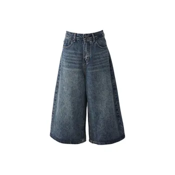 ZNZX Universal For All Seasons Casual Pants Loose Fit Women's Vintage Blue Calf Length