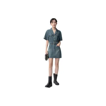 Gui'er Short-Sleeved Dresses Women's Vintage Blue