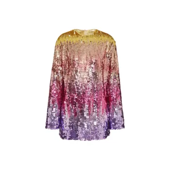 Valentino Tulle Illusione Embroidered Short Dress Long-Sleeved Dresses Women's Multicolor