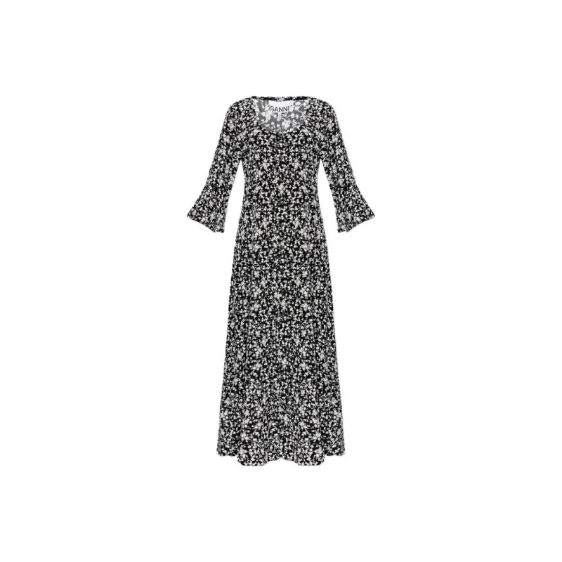 GANNI Floral Printed Button Dress-0