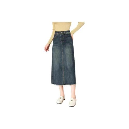 TERRE BLEUE Denim Long Skirts Women's Dark Blue