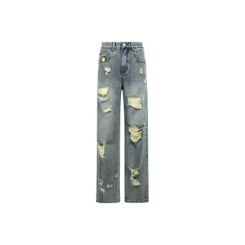 Valeria Obbaco Vintage Trendy Distressed Washable Ripped Jeans Unisex Blue