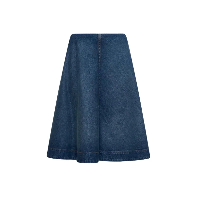 KHAITE Renta Flared Denim Midi Skirt-0