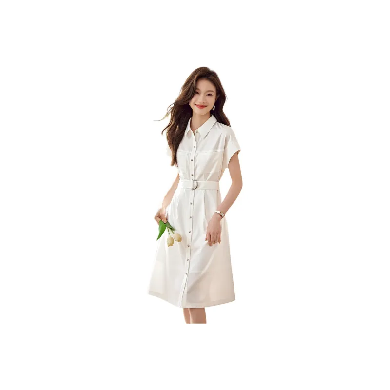 Mo Han Yi Mei Short Sleeved Dress Women's Ecru-0