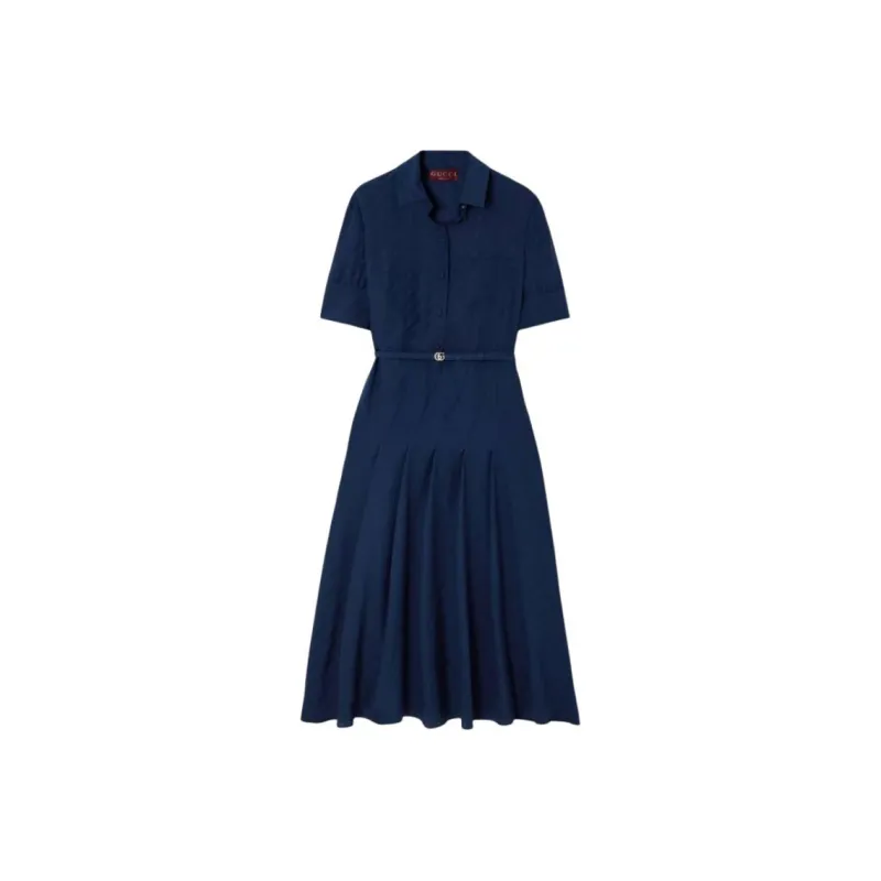 GUCCI Short Sleeved Dress Women's Blue-0